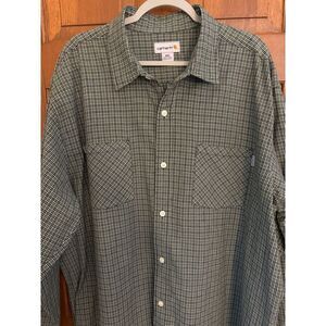 Carhartt Mens Casual Button Up Shirt XXL Green Plaid Lightweight Hunting Fishing